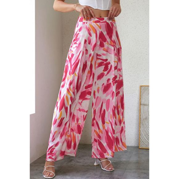 Azura Exchange  Rose Boho Abstract Floral Print Wide Leg Pants - Picture 7 of 7